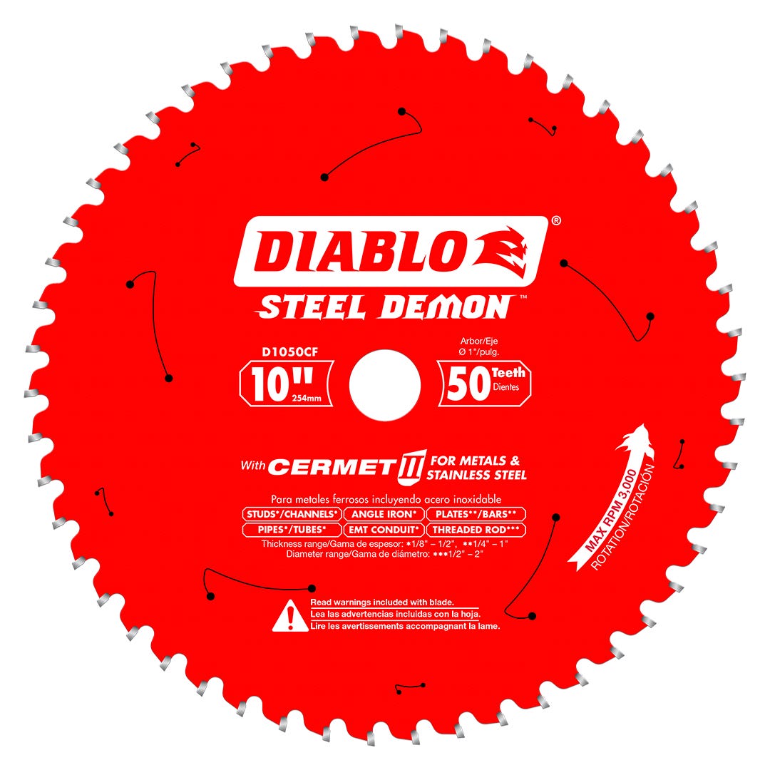 Freud Diablo 10 in. x 50 Tooth Steel Demon Cermet II Saw Blade for Metals and Stainless Steel D1050CF